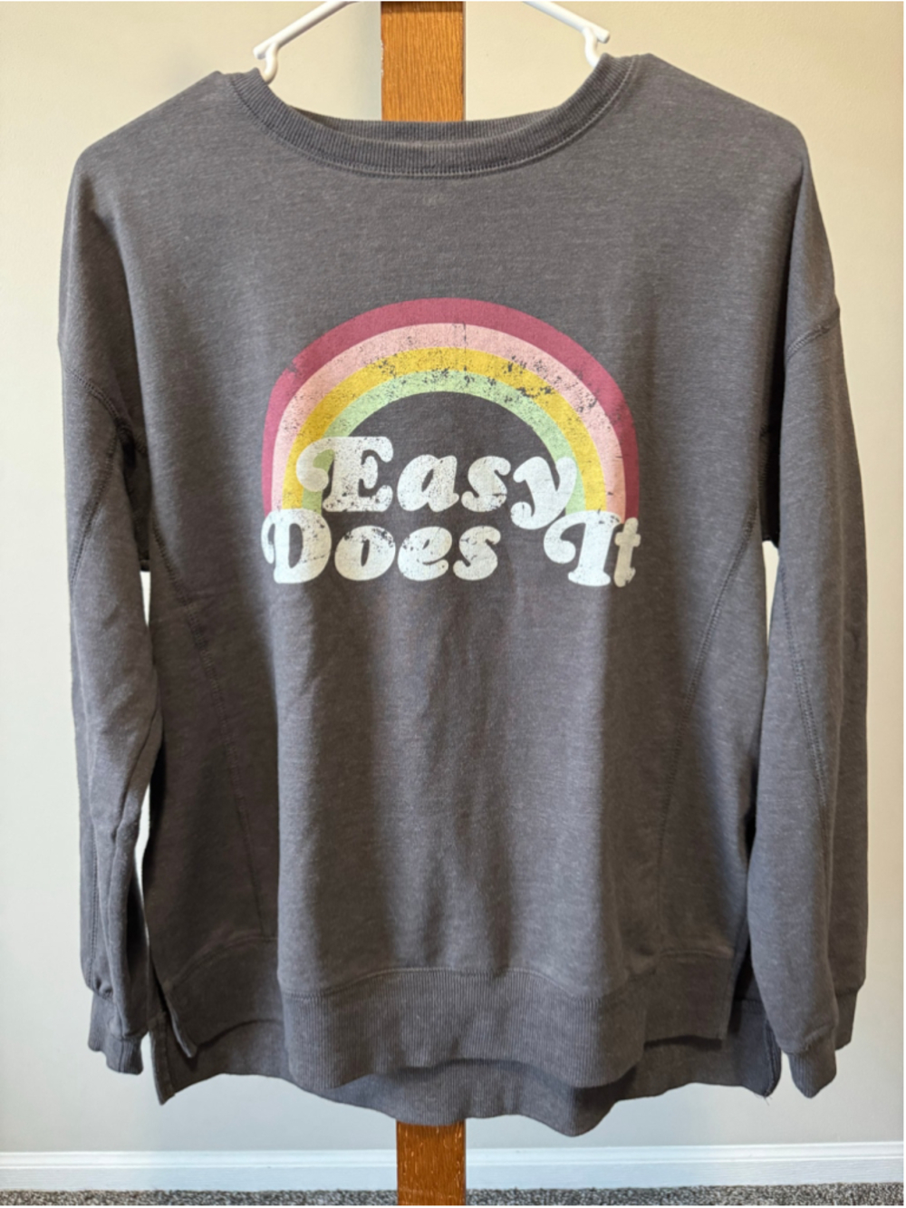 Women's Wildfox Easy Does It Rainbow Sweatshirt XS Charcoal Grey - Picture 2 of 8